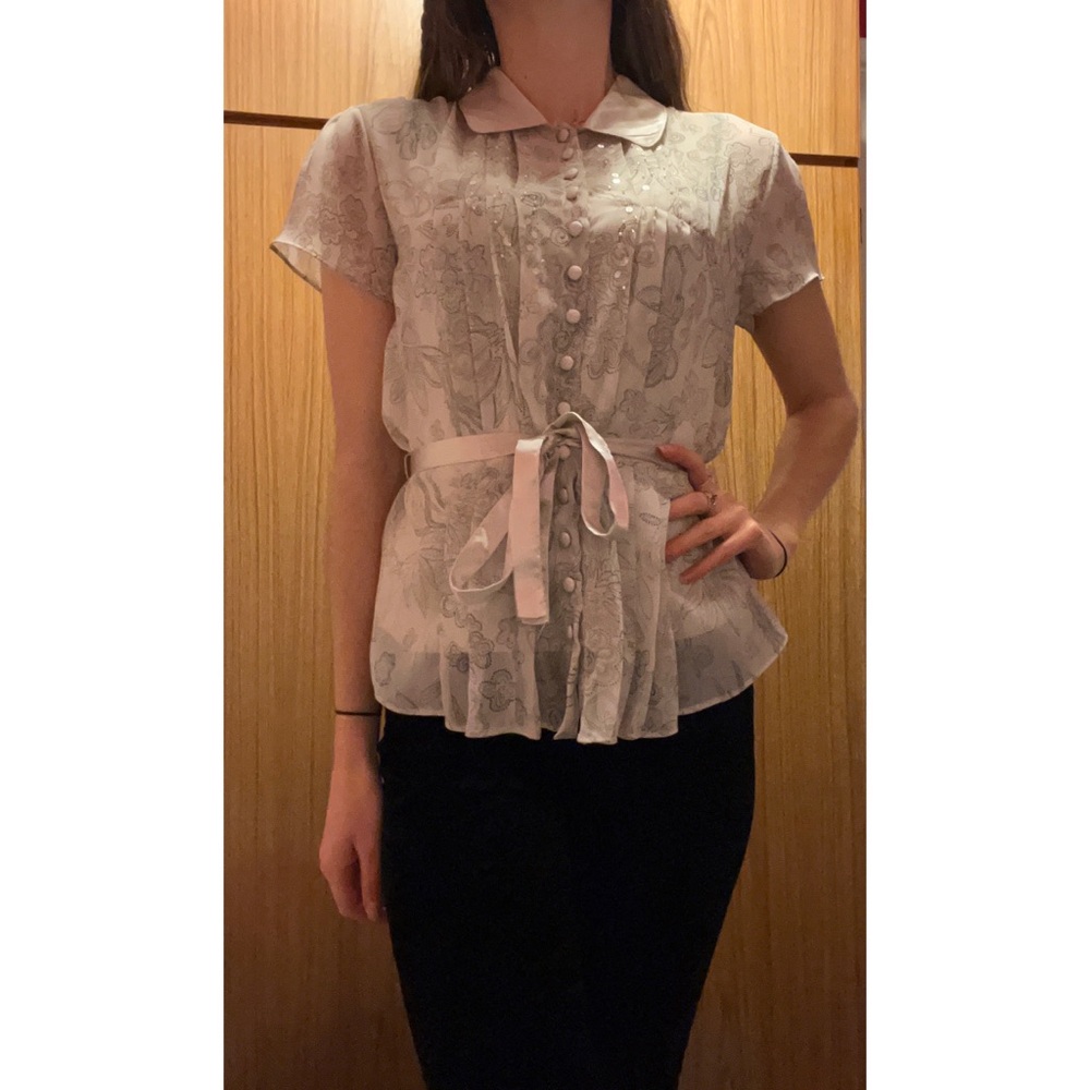 Vintage cream sheer floral tshirt blouse by NEXT